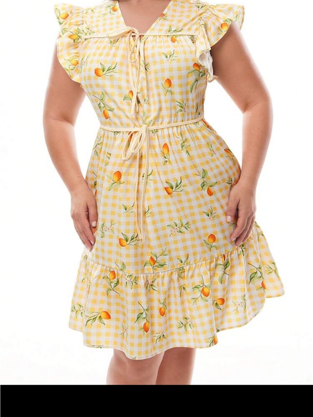 SHEIN Yellow Gingham Mini Dress with Lemon Motif